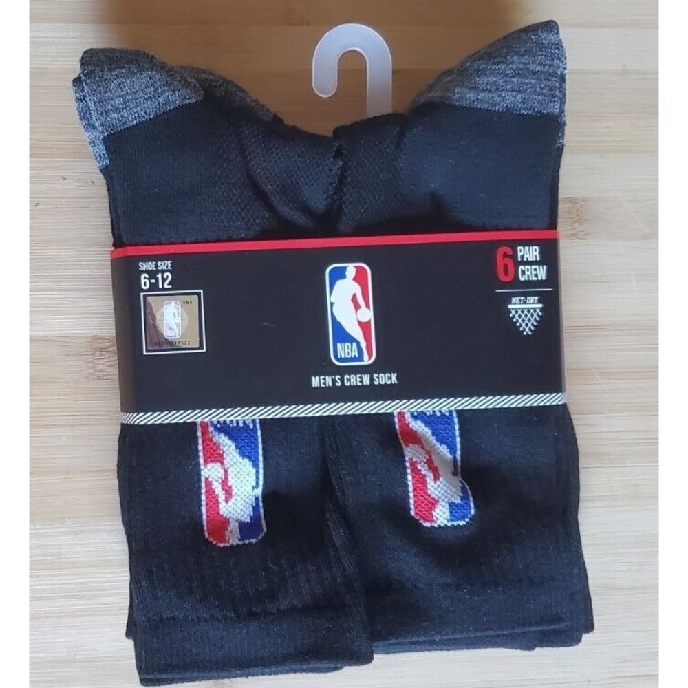New‎ lot of 6 pairs NBA LogoMen's Basketball Black Gray Crew Socks Size 6-12